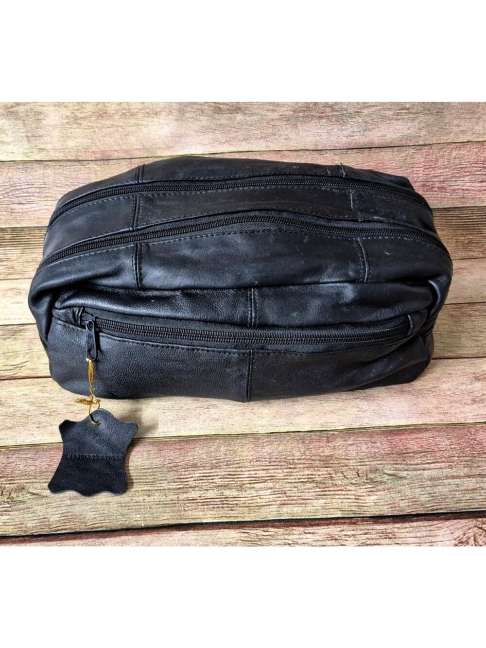 Vintage Mens Soft Genuine Leather Black Travel Toiletry Shaving Accessory